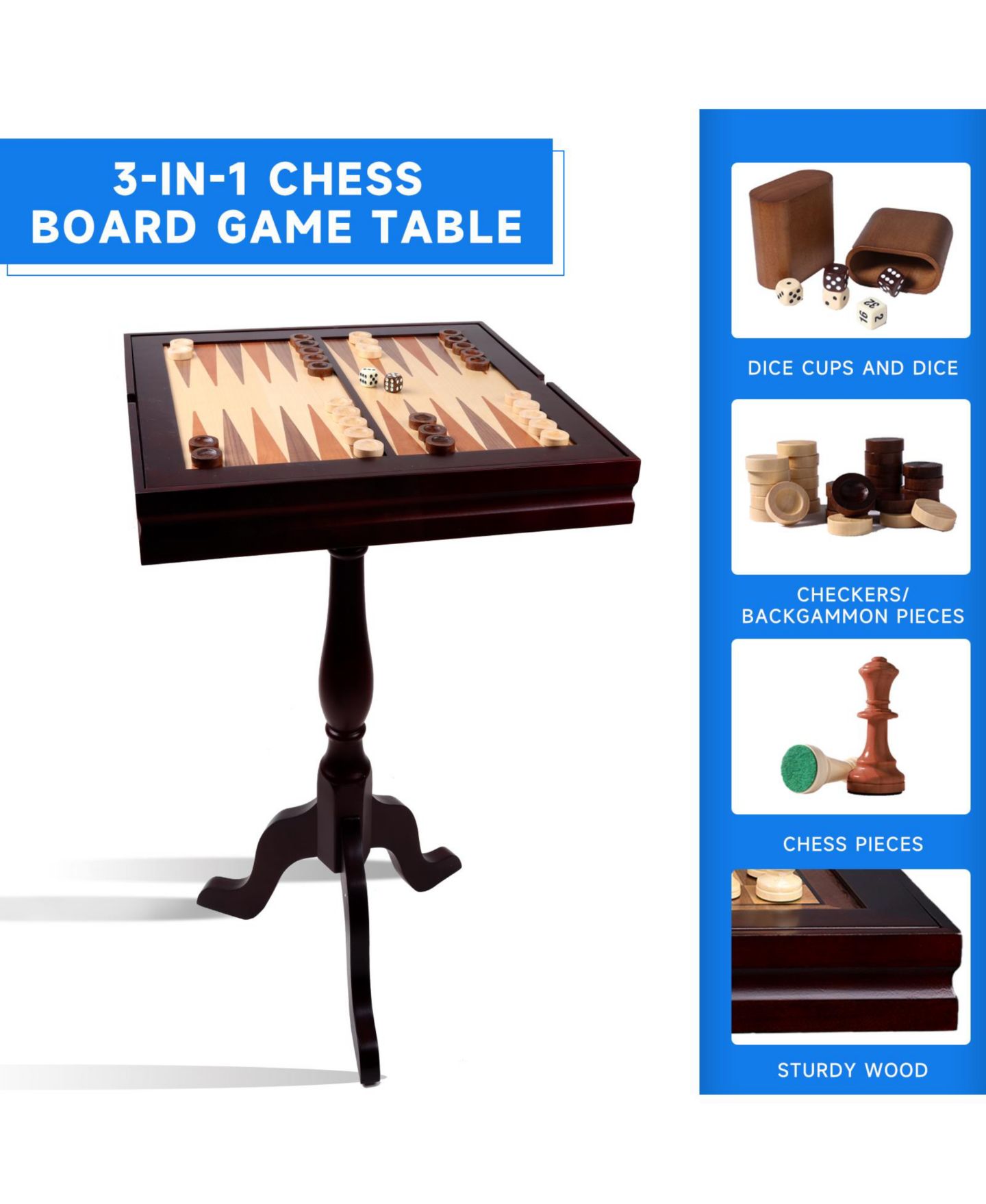 Детская игрушка GSE Games & Sports Expert Wooden 3-in-1 Chess, Checkers & Backgammon Table, Ages 8+ — фото 5