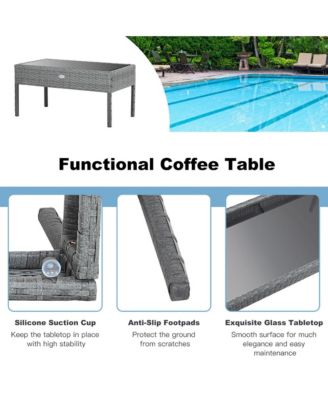 8PCS Rattan Patio Furniture Set Outdoor Wicker Conversation Set w/ Cushions