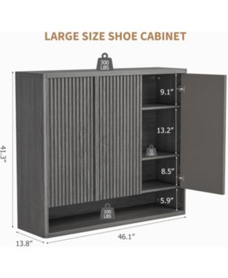 46 Inch Shoe Cabinet Large Shoe Storage Cabinet with Adjustable Shelves Wooden Shoe Organizer with Fluted Door Holds 30-35 Pairs for Entryway