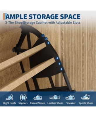 Fluted Shoe Cabinet Storage with 2 Flip Drawers and Sliding Door and Adjustable Shelf Rack Freestanding Wood Narrow Hidden Shoe Organizer