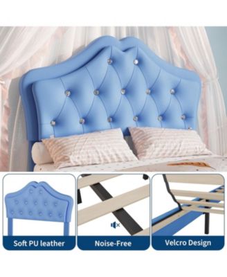 LED Twin Bed Frame for Kids with Beauty Crystal Button Headboard, Upholstered PU Leather Platform Princess Bed with Storage Drawer