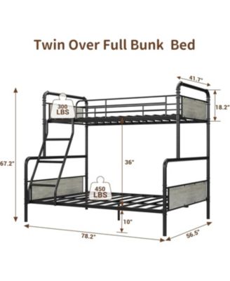 Bunk Bed with High Guardrail and Ladder,Twin Size Convertible Metal Bunk Beds for Kids/Teens/Adults, No Box Spring Needed