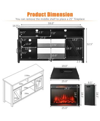 59'' Fireplace TV Stand W/ 25'' 1350W Electric Fireplace Heater