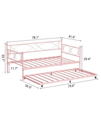 Daybed Metal Frame with Trundle Platform Sofa Bed Lockable Casters Metal Slats Living Room Bedroom Guest