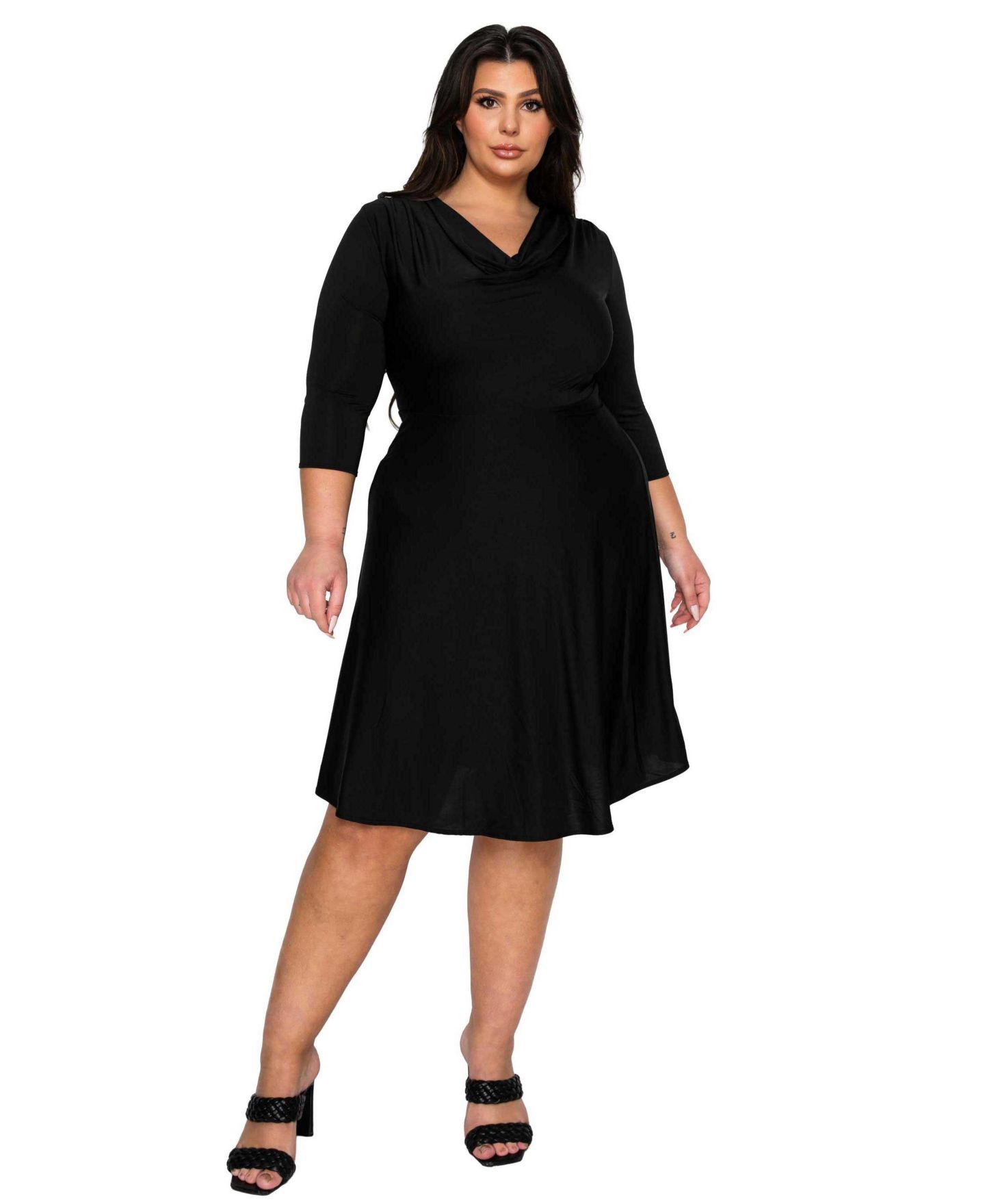 Женское платье L I V D Plus Size Amoretti Cowl Neck Flare, цвет: Чёрный — фото 1