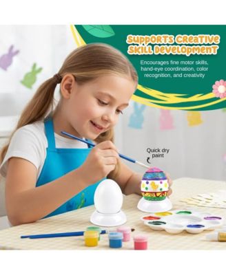 Easter Egg Painting Kit, DIY Nontoxic Paint Your Own Easter Eggs Craft Set with Paints, Brushes & Stickers for Kids Ages 3+, DIY Easter Crafts