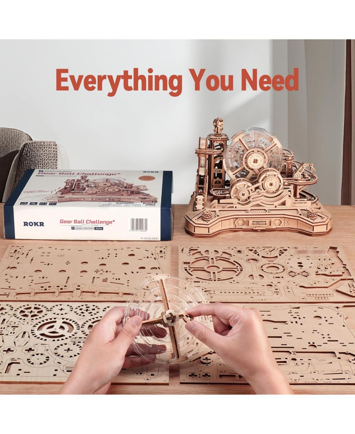 Детский конструктор Robotime Gear Ball Challenge 3D Wooden Puzzle 553-Piece Building Set, Ages 14 & Up, цвет: Светлый бежевый — фото 8