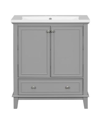 30" Bathroom Vanity with Ceramic Sink, Solid Wood Frame, Multi-Functional Cabinet & Drawer Storage for Modern Bathrooms