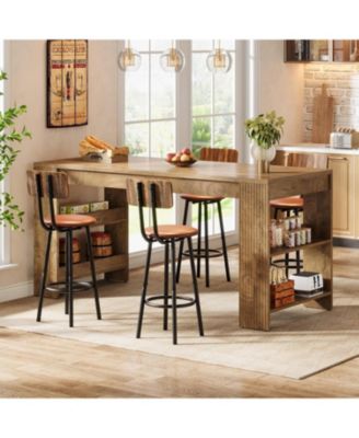 63-Inch Kitchen Island with Storage, Farmhouse Home Bar Table with Double-Sided Storage Shelves, Large Stationary Island Table