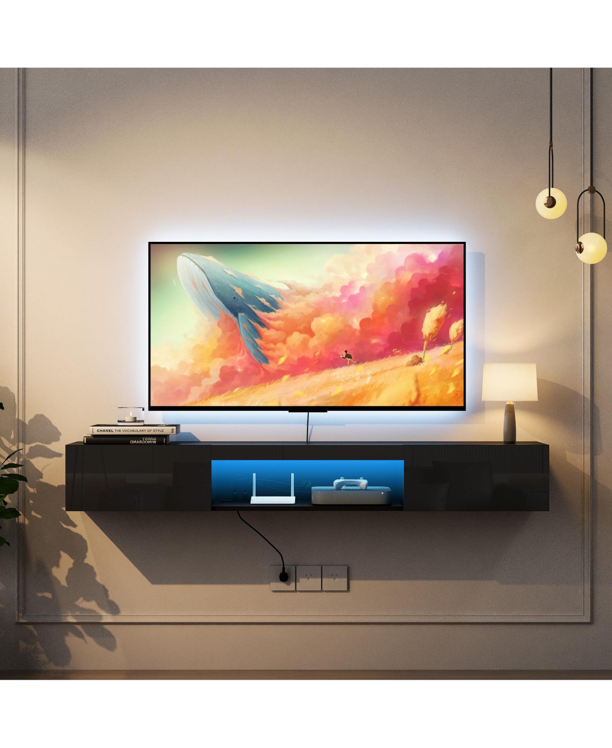 gaomon Wall Mounted Floating Tv Stand with Remote Control Cable Management Media Console Table Entertainment Center