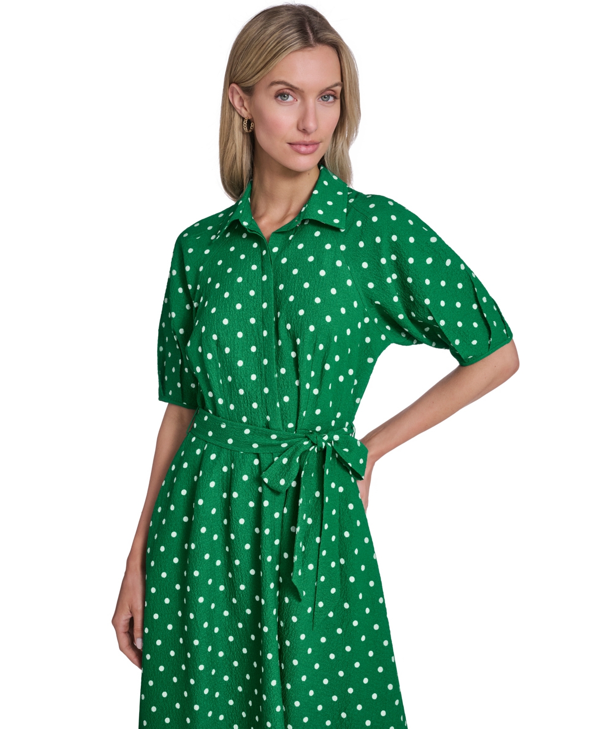 Calvin Klein Women's Collared Neck Belted Shirt Dress