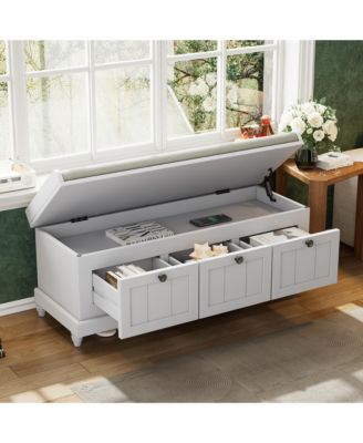 Shoe Bench - Fluted Entryway Storage Bench with Cushion, 3 Drawers and Hidden Compartment for Hallway, Living Room