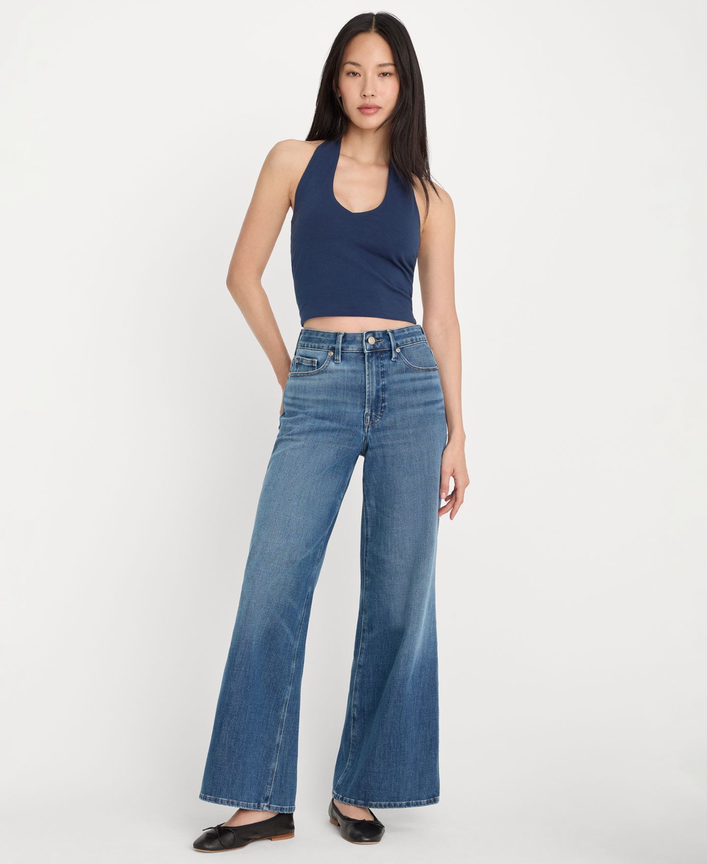 Женские джинсы Good American Petite Soft Tech Good Waist Palazzo Ankle, цвет: Индиго — фото 2