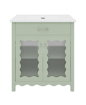 31"Bathroom Vanity with Sink, Tempered Glass Doors & Adjustable Storage for Small Bathrooms