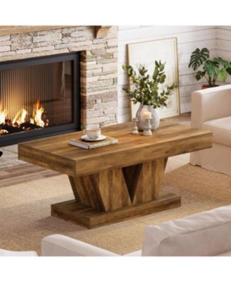 Farmhouse Rectangular Coffee Table, with Thick Sculptural Base