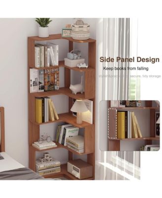 5 Tier L-Shaped Corner Bookshelf, Wooden Open Display Shelves and Storage Rack with Anti-Drop Panels for Living Room or Home Office