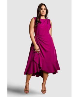 Women's Crepe Ruffle Midi Dress