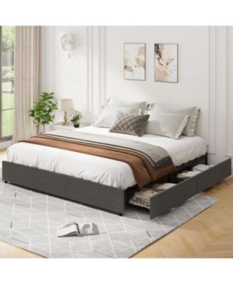 Platform Bed Frame with 4 Storage Drawers and Strong Wooden Slats Support
