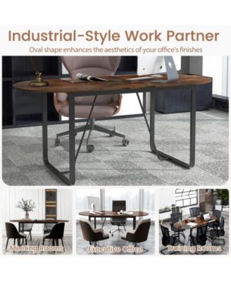 71 Inches Executive Table, Oval Home Office Table with Cable Management Hole