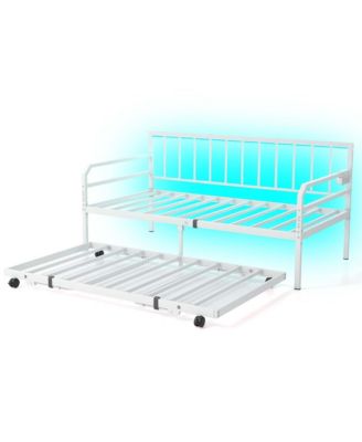 Twin Size Daybed with Pop-up Trundle Charging Station & LED Lights for Living Room