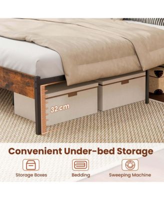 King Size Bed Frame with Wooden Headboard Under-Bed Storage No Box Spring Needed