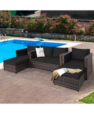 5PCS Outdoor Patio Rattan Conversation Sofa Furniture Set w/ Cushions