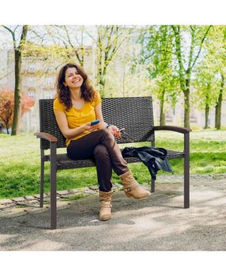 Outdoor Patio Rattan Wicker Bench Loveseat Chair Armrest Garden Deck