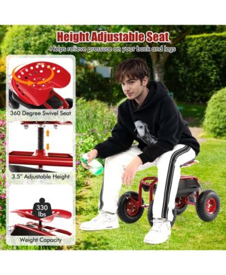 Garden Cart Patio Wagon Rolling Work Seat with Tool Tray Basket Planting