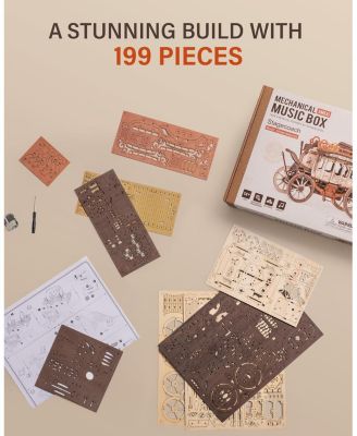 Stagecoach Wooden Music Box Puzzle Valentines Day Gift 3D Wood Puzzles for Adult, Mechanical 3D Model to Build, Birthday Anniversary Day Gift