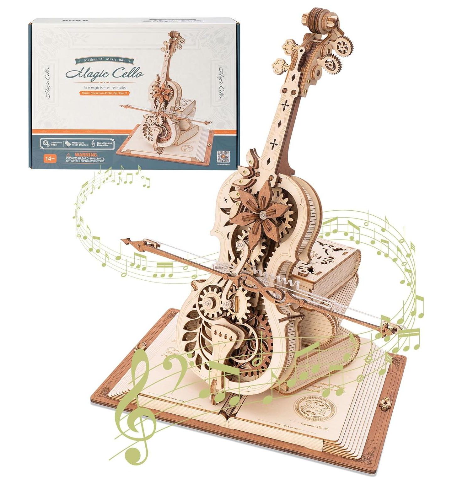 Пазлы Robotime Magic Cello Adults 3D Puzzles, 3D Wooden Puzzles for Adults, Wooden Music Box Puzzle to Build, Unique Music Gift Hobby Kits Festival Gift, цвет: Бежевый — фото 1