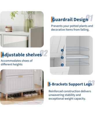 White Wooden Shoe Cabinet with Mirror 2 Flip Drawers and Side Storage Cabinet Freestanding Modern Shoe Storage with Adjustable shelves