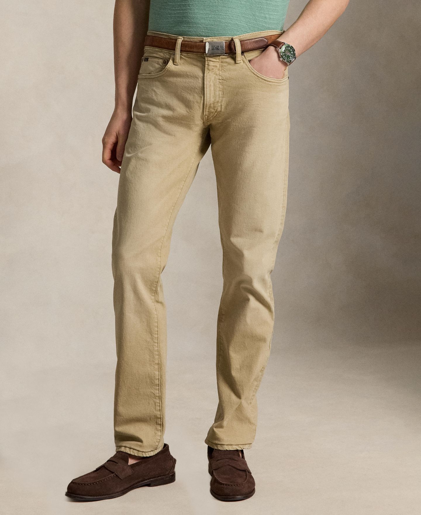 Мужские джинсы Polo Ralph Lauren Varick Slim Straight Stretch, цвет: Хаки — фото 2