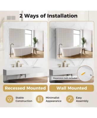 36" Wide Wall Mount Mirrored Bathroom Medicine Cabinet Organizer Mirror Door