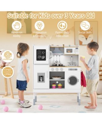 Pretend Play Kitchen Toy with Range Hood, Ice Maker & Telephone