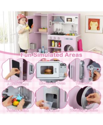 Pretend Play Kitchen Toy with Range Hood, Ice Maker & Telephone