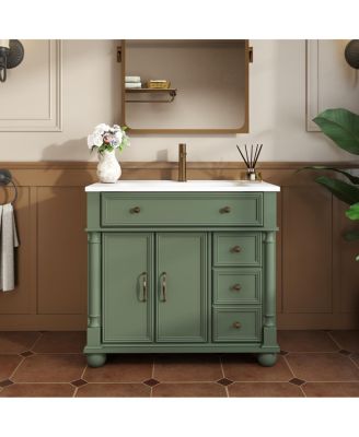 36"  Bathroom Vanity with Sink, Medieval Modern Solid Wood Roman Base, Flip Drawer Adjustable Storage, Easy Clean-Sillysis