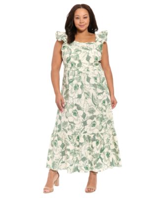 Plus Size Printed Square Neck Maxi Dress