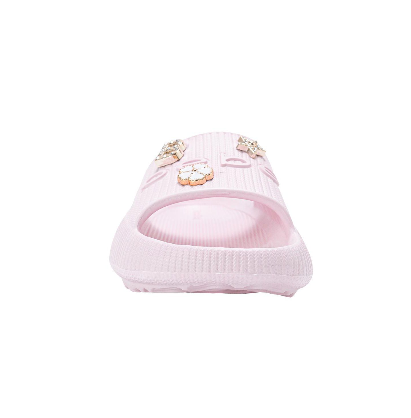 Сандалии Bebe Girls EVA Slide - Lightweight Comfy Slide Sandals with Metal Charms для девочек, цвет: Пудровый — фото 5