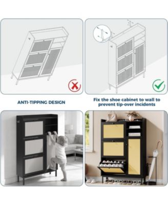 Shoe Cabinet for Entryway with 3 Flip Drawers Freestanding Shoe Organizer Cabinet with Metal Legs for Hallway Storage