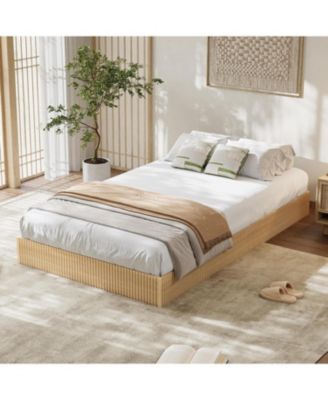 California   Bed Frame, Wood Platform Bed with Fluted Design, Low Profile BedFrame, Minimalist Bed Base with Noise-Free, Easy Assembly