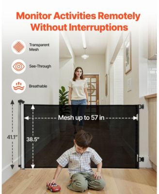 Retractable Mesh Safety Gate 57" Wide x 38.5" Tall with Security Lock for Stairs and Hallways