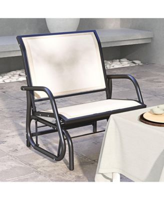 Porch Glider, Metal Frame Swing Glider Chair with Mesh Fabric, Curved Armrests, Steel Frame