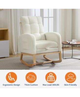 Teddy Nursery Rocking Chair with Footrest and Wood Legs