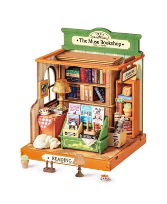 DIY Miniature Dollhouse with Bookshop Theme, Bookshelf Decoration Gift, 9.6" x 9.8" x 11.9"