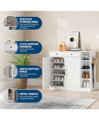 Shoe Storage Cabinet with 6 Adjustable Shelves and 2 Drawers Freestanding Entryway Shoe Cabinet Wide Shoe Organizer