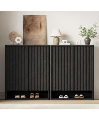 63 Inch Shoe Cabinet Large Shoe Storage Cabinet with Adjustable Shelves Wooden Shoe Organizer with Fluted Door Holds 50–60 Pairs for Entryway