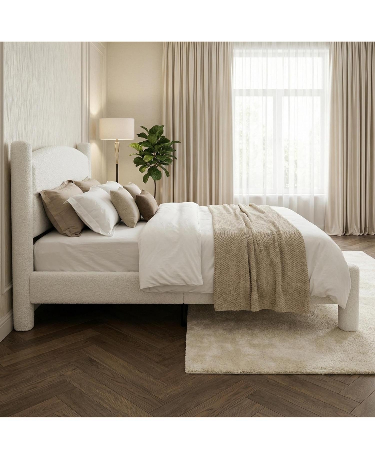 gaomon Cloud Bed Frame, Boucle Upholstered Platform Bed with Soft Round Headboard & Cylindrical Legs