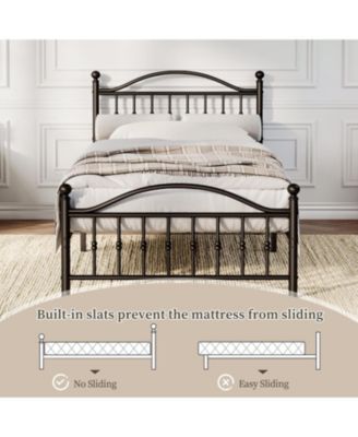 Twin Metal Platform Bed Frame with Vintage Headboard