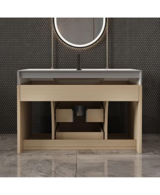 29.9" Floating Bathroom Vanity with Ceramic Sink, Sintered Stone Top, 2 Soft Close Drawers, Wall Mounted for Small Bathrooms