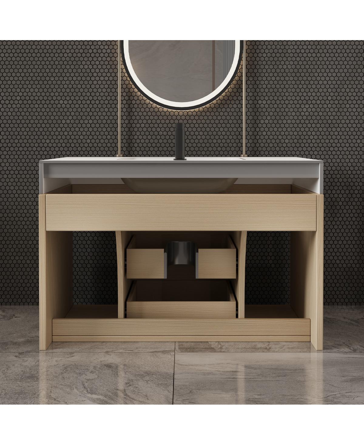 Sillysis 29.9" Floating Bathroom Vanity with Ceramic Sink, Sintered Stone Top, 2 Soft Close Drawers, Wall Mounted for Small Bathrooms